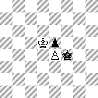 White king d5, pawn e4; black king f4, pawn e5